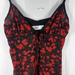 Tiger Mist Black And Red Floral Midi Dress With Front Tie